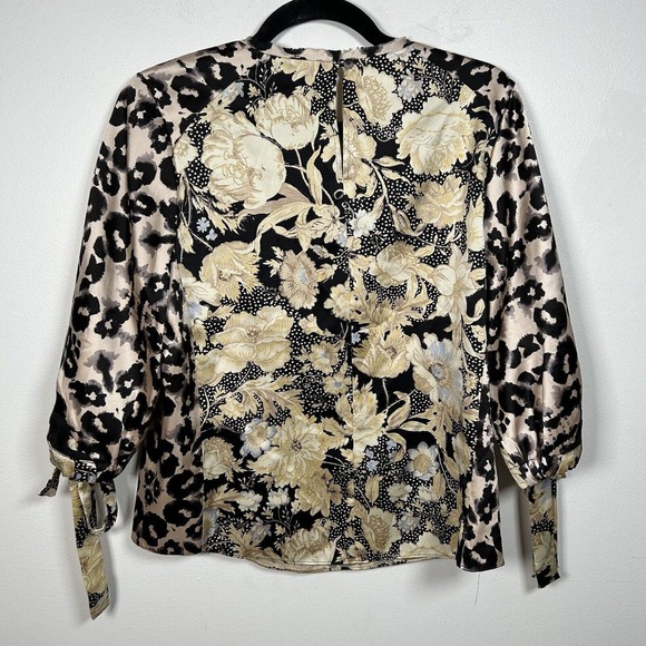 Rebecca Taylor Top Womens Gold Leaf Fleur Silk Long Sleeve Blouse Beige Sz 6 - Picture 5 of 8